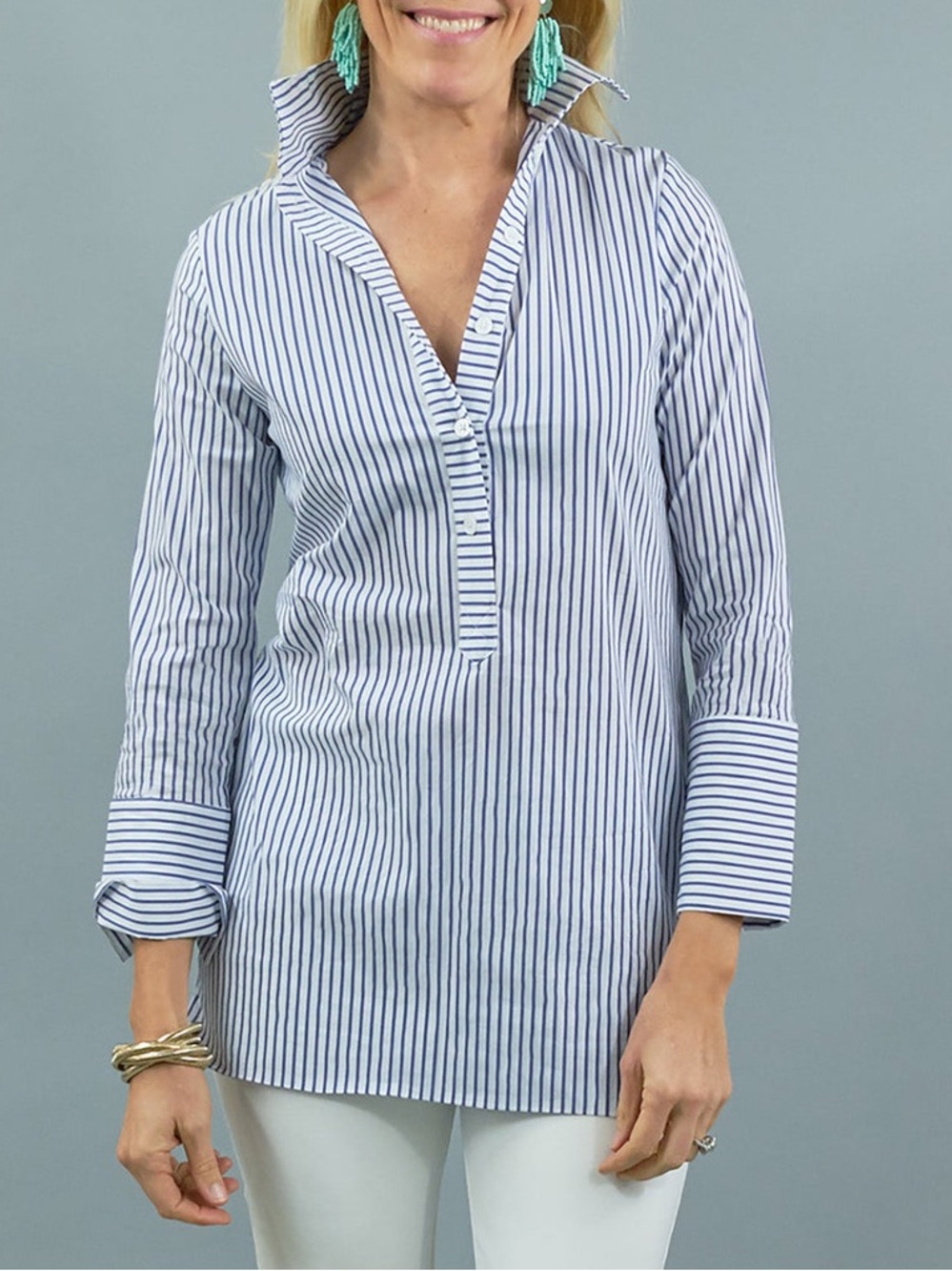 CK Bradley Ivy Tunic Blue White Stripe Preppy Coastal Stretch Cotton.   20